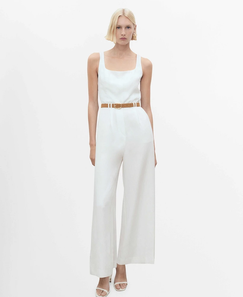 Mango Women's Belted Long Lyocell Jumpsuit