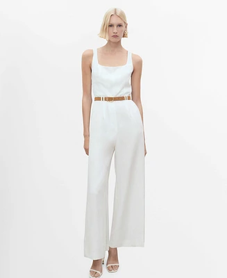 Mango Women's Belted Long Lyocell Jumpsuit