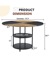 47" Round Dining Table - Storage, Wood & Black Design