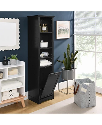 64" Bathroom Storage Cabinet with Laundry Hamper and Adjustable Shelves