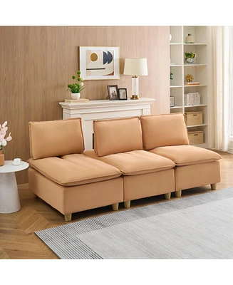 88" Modern Pumpkin-Colored Flannel Sofa