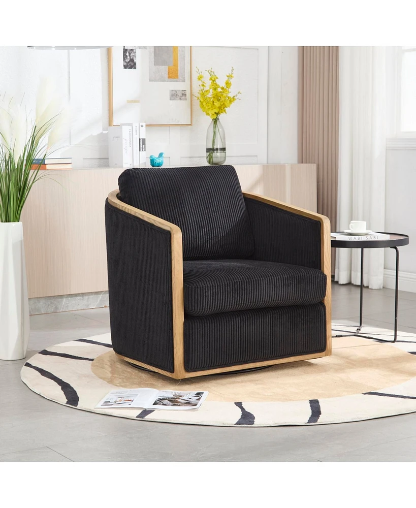 Corduroy Swivel Barrel Chair for Home & Office (Black)