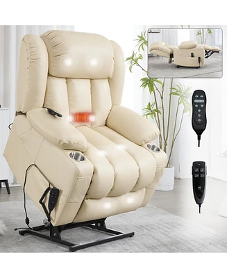 Dual Motor Lift Recliner with 8-Point Massage, Heat, and Cup Holders
