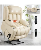 Dual Motor Lift Recliner with 8-Point Massage, Heat, and Cup Holders