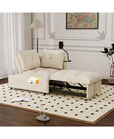 3-in-1 Velvet Sofa Bed with Usb, Phone Stand, and Adjustable Back (Beige)