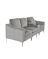 Convertible Sectional Corduroy Sofa with Cupholders, Usb,Three-seater,Gray