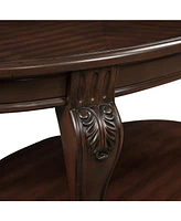 42'' oval wood coffee table for Living Room, 2-Tier Solid Wood Cocktail Table with Open Storage Shelf, Easy Assembly, Cherry