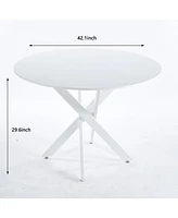 42" Mid-Century Dining Table with Round Mdf Top and Pedestal Base