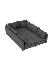 Minimalist 86" Sectional Sofa Bed with Pillows (6-Seat Convertible)