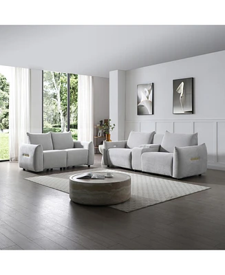 Power Recliner Sofa Set with Led, Living Room Furniture Set, Leather Sofa Set with Usb Port Storage Console Cup Holder