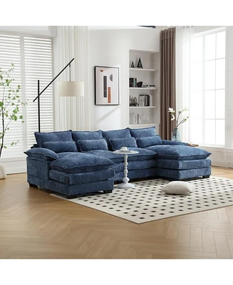 Modern Large chenille Fabric U-Shape Sectional Sofa