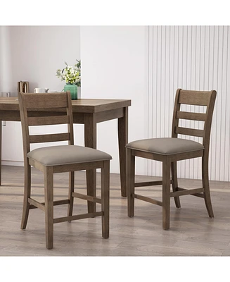 Farmhouse Upholstered Wood Counter Stools (Set of 2)