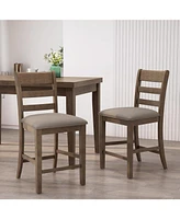 Farmhouse Upholstered Wood Counter Stools (Set of 2)