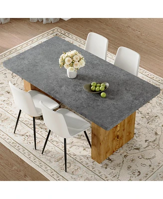 Cozy Modern Dining Set with 4 Curved Leather Chairs, 67x35