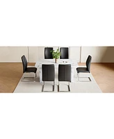 White Marble Table & Black Pu Chairs