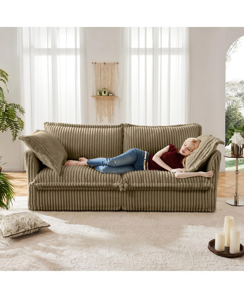 Camel Corduroy 2-Seat Sofa, Slipcovered, Deep Seat