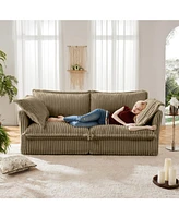 Camel Corduroy 2-Seat Sofa, Slipcovered, Deep Seat