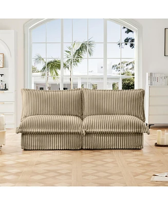 Camel Corduroy Armless Sofa with Pillows