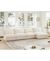 Cream Chenille Sectional Sofa with Removable Ottoman