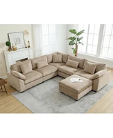 6-Seat Oversized Modular Sectional Sofa, Brown Corduroy