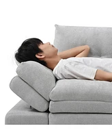 Grey Linen Sleeper Sofa Bed with Pull Out Chaise