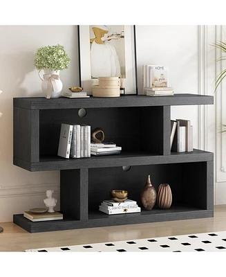 Retro Console Table with Symmetrical 2-Tier Open Shelf for Entryway and Living Room (Black