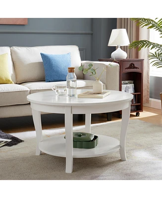 Round Coffee Table with Storage Shelf, 2-Tier Accent Table, 30" x 30" x 18