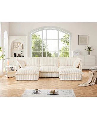 U-Shape Slipcovered Sectional Sofa with French Edges and Cloud-Like Comfort