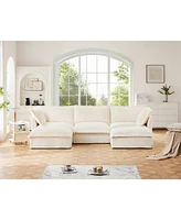 U-Shape Slipcovered Sectional Sofa with French Edges and Cloud-Like Comfort
