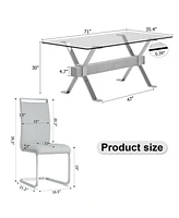 Elegant Glass Dining Set (71"x35.4") with 8 Light Gray Chairs