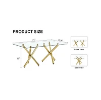 Minimalist Glass Dining Table with Golden Metal Legs