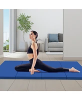 4-Panel Pu Leather Folding Exercise Mat with Carrying Handles-Navy