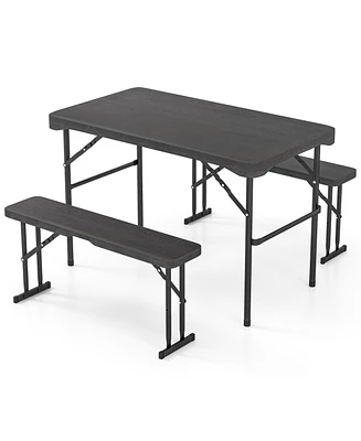 Outdoor Folding Table Bench Set w All-Weather Hdpe Tabletop and Sturdy Metal Frame-Black
