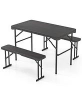 Outdoor Folding Table Bench Set w All-Weather Hdpe Tabletop and Sturdy Metal Frame-Black