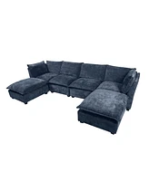 130" Inch Modular Sectional Sofa, Linen Fabric Couch Set with Convertible Ottoman,U shaped sofa,comfortable,Freely Combinable Sofa for Living Roo