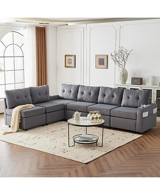 Velvet modular combination sofa with storage, living room combination sleeper sofa (Gray
