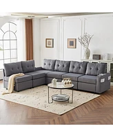 Velvet modular combination sofa with storage, living room combination sleeper sofa (Gray