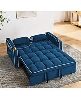 55.51 inch versatile foldable sofa bed in 3 lengths, modern sofa sofa sofa velvet pull-out bed, adjustable back and with Usb port and ashtray and swiv