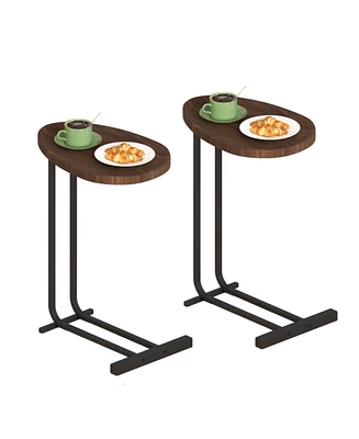 C-Shaped End Table for Sofa, Bedside, and Couch (Brown