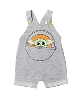 The Mandalorian Baby Boys Yoda Short Overalls, French Terry T-Shirt and Bucket Sun Hat 3 Piece Outfit Set