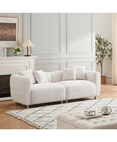 89 inch Sofa for Living Room, Fashion Sofa with Metal Legs, 3 Seater Sofa, Solid Wood Frame Couch with 4Pillows, for Apartment Office Living Room