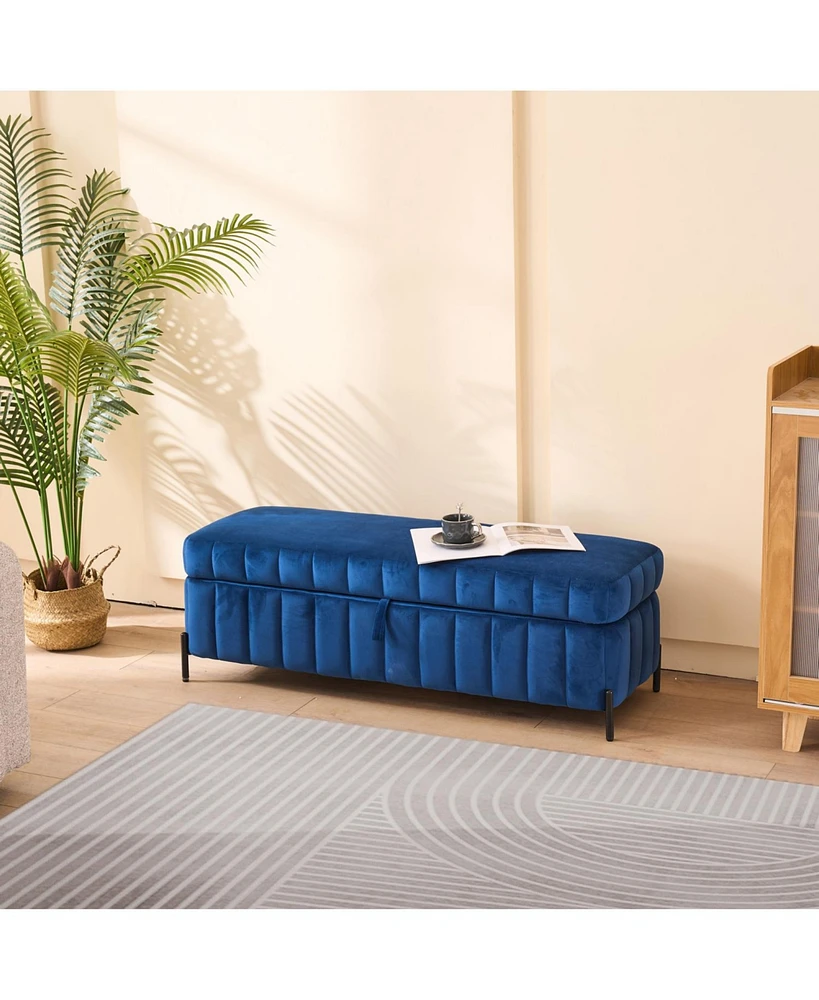 49.21"Wide Velvet Storage Soft Bench for Living Room, Entryway and Bedroom. Navy