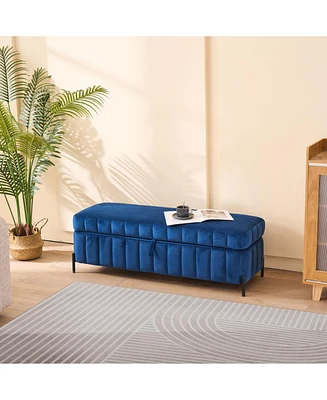 49.21"Wide Velvet Storage Soft Bench for Living Room, Entryway and Bedroom. Navy