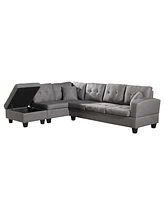 Fabric left Chaise Living Room Sofa Set with Storage Ottoman
