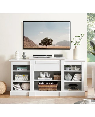 Media Console Table with Large Storage Cabinet, Modern Tv Media Entertaionment Stand, White, 65.75"W17"D32.48"H