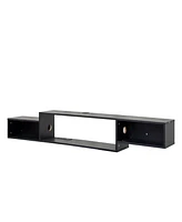 65.35in Wall Mounted Floating Tv Stand with 20 Color LEDs and Charging Station