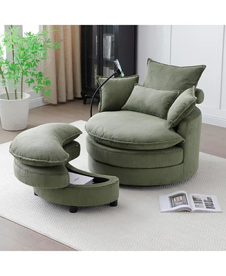 Modern 360 Swivel Barrel Chair with 4 Pillows (Green)