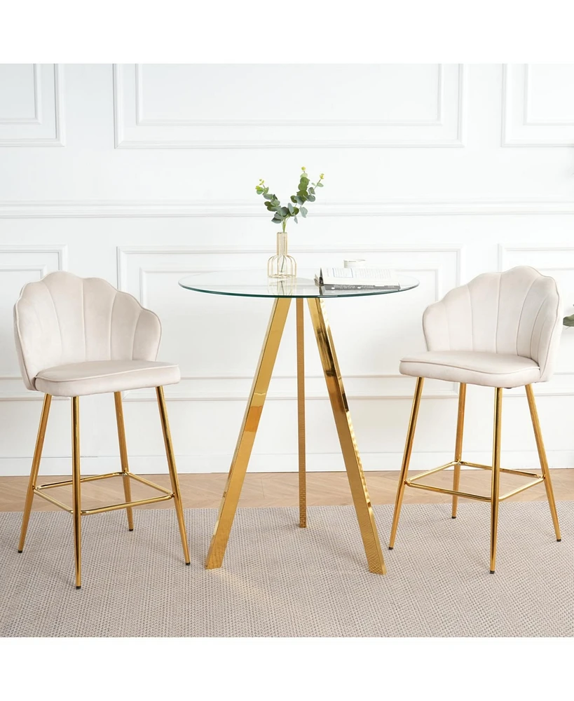 3-Pack Velvet Barstools with Glass Countertop & Gold Legs
