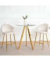 3-Pack Velvet Barstools with Glass Countertop & Gold Legs
