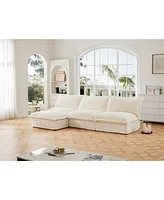 Cream Corduroy Modular Armless Sectional Sofa with Reversible Ottoman